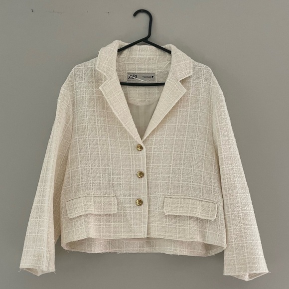Zara Jackets & Blazers - NWT Zara Off‑White Tweed Jacket M – Gold Button Blazer Elegant‎ Chic